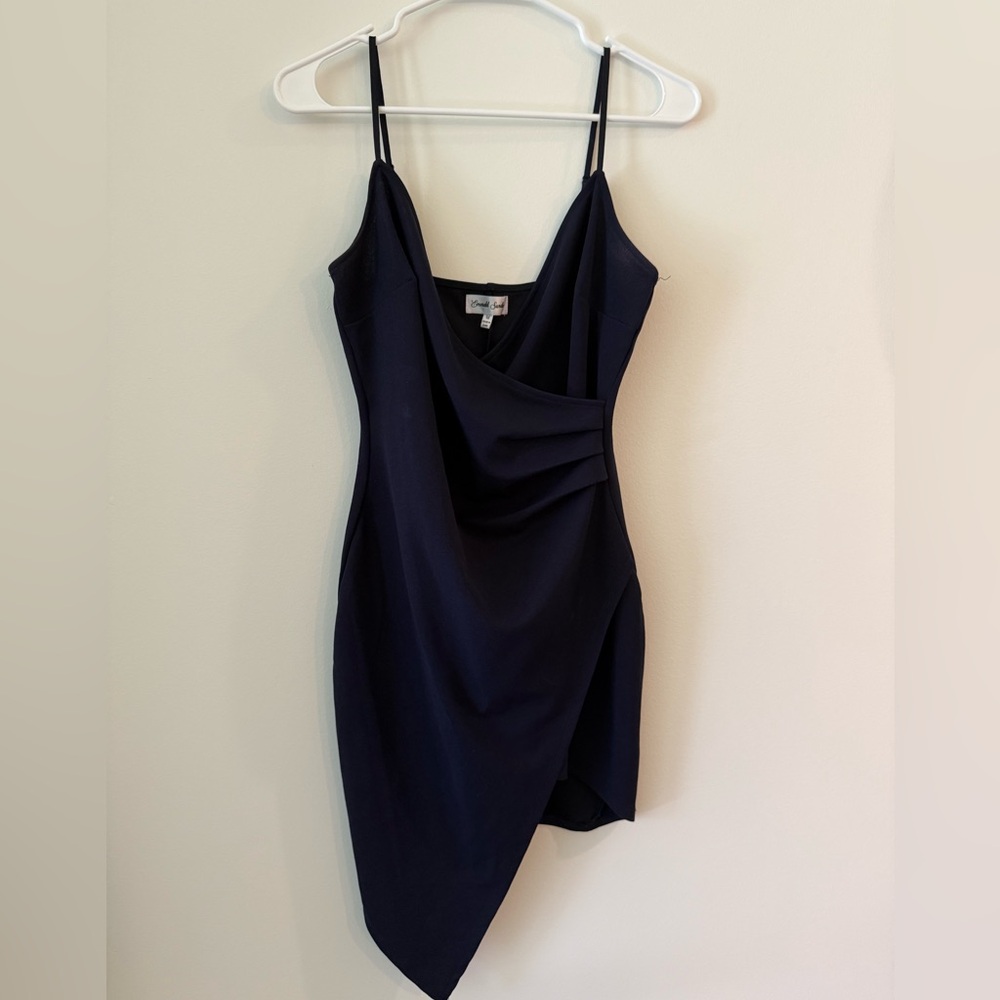 Emerald Sundae Black Asymmetric Drape Slip Dress